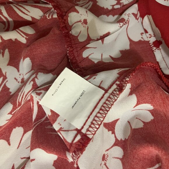 Allegra K Women's Tropical Print Blouse, Small, Red and White Patterned - Picture 10 of 10